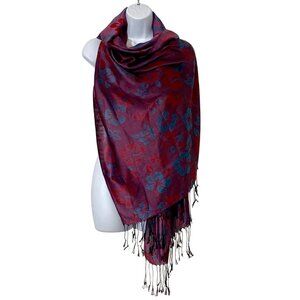 Purple Blue Red Floral Pattern Pashmina Shawl Wrap Scarf Fringe/Tassels